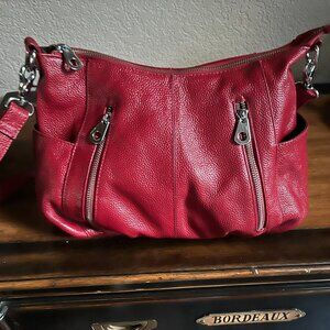 Red Leather purse with silver hardware